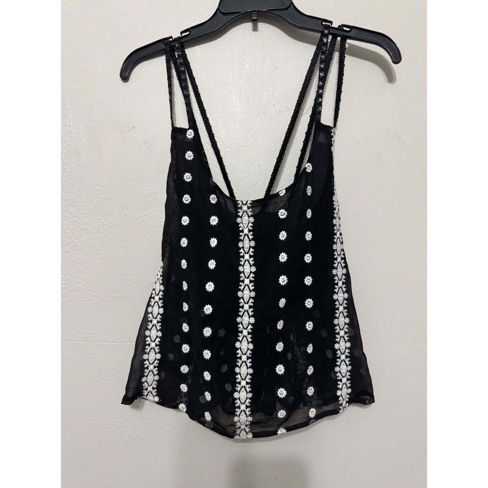 Blush Noir Black Embroidered Strappy Cami Top Boho Sheer Floral Dark Romantic M‎